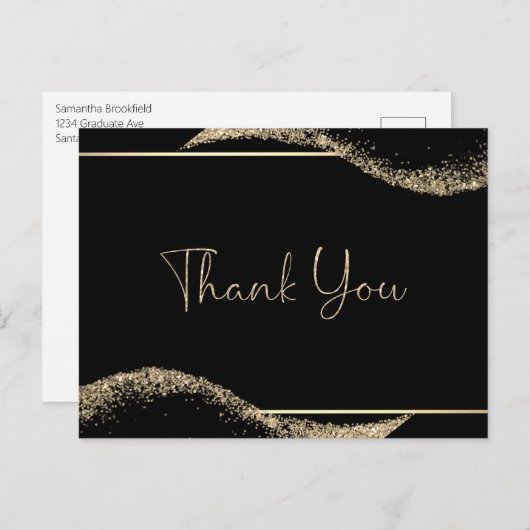 Eenvoudig Afstuderen Bedankt Black Gold Glitter Briefkaart (Voorkant / Achterkant)
