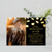 Eenvoudig Afstuderen Black Gold Foil Uitnodiging (Staand Voorkant)