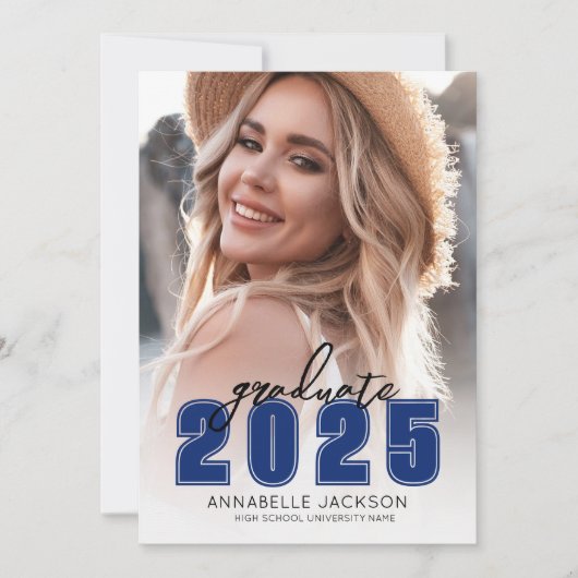 Eenvoudig Afstuderen blauw foto-Afstuderen Kaart (Voorkant)