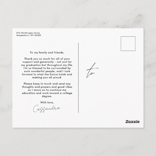 Eenvoudig afstuderen dank u foto briefkaart (Achterkant)