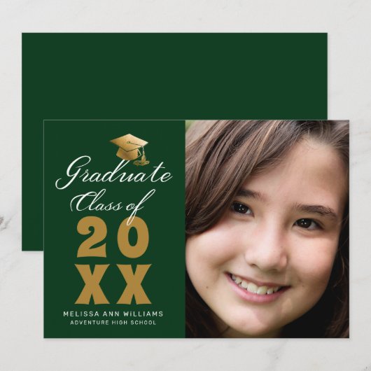 Eenvoudig Afstuderen Foto Groen Gold Script 2025 Aankondiging (Voorkant / Achterkant)