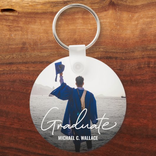 Eenvoudig Afstuderen Modern Script Custom Photo Be Sleutelhanger (Voorkant)