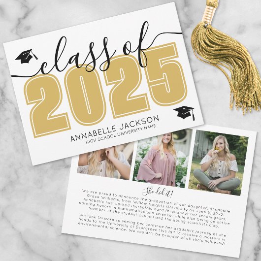 Eenvoudig Afstuderen Photo Collage Gold Afstuderen Aankondiging
