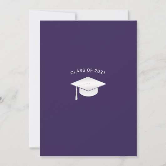 Eenvoudig Afstuderen Photo White Script op Paars Aankondiging (Achterkant)