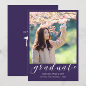 Eenvoudig Afstuderen Photo White Script op Paars Aankondiging (Voorkant / Achterkant)