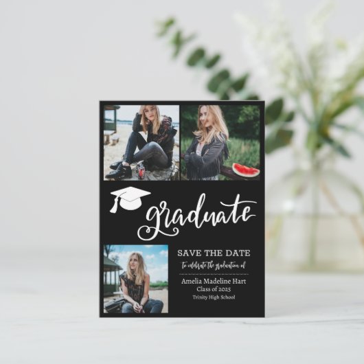 Eenvoudig Afstuderen script De datumfoto opslaan | Aankondigingskaart (Staand voorkant)