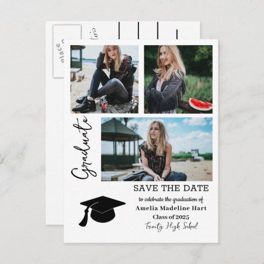 Eenvoudig Afstuderen script | De datumfoto opslaan Aankondigingskaart (Voorkant / Achterkant)