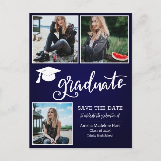 Eenvoudig Afstuderen script De datumfoto opslaan | Aankondigingskaart (Voorkant)