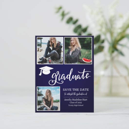 Eenvoudig Afstuderen script De datumfoto opslaan | Aankondigingskaart (Staand voorkant)