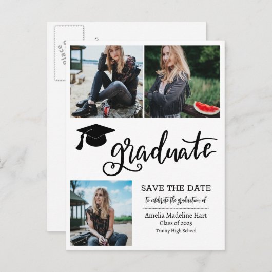 Eenvoudig Afstuderen script De fotocollage van de Aankondigingskaart (Voorkant / Achterkant)