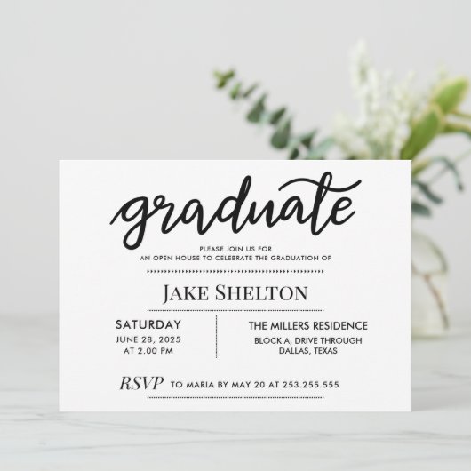 Eenvoudig Afstuderen Script Open House-Afstuderen Kaart (Staand voorkant)