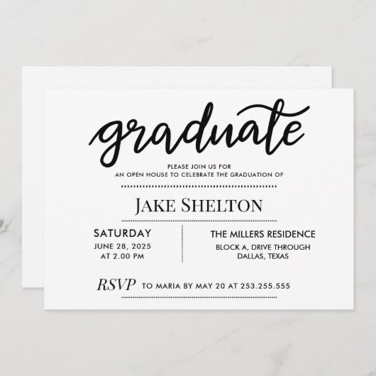 Eenvoudig Afstuderen Script Open House-Afstuderen Kaart (Voorkant / Achterkant)