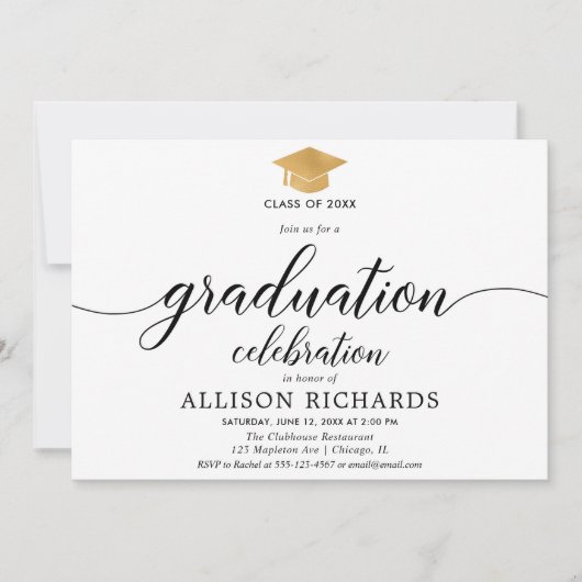 Eenvoudig afstuderen, witgouden kalligrafie kaart (Voorkant)