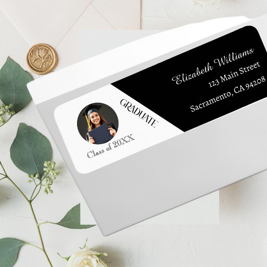 Eenvoudig Afstuderen zwart en wit Etiket