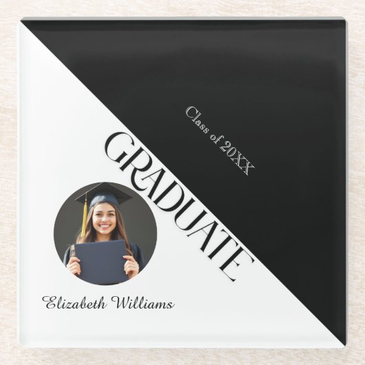 Eenvoudig Afstuderen zwart en wit Glazen Onderzetter (Voorkant)