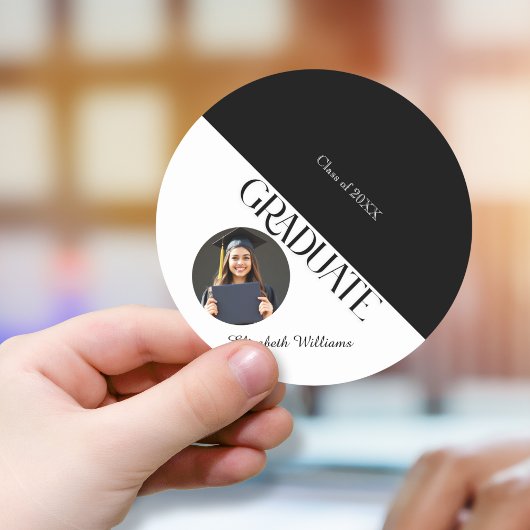 Eenvoudig Afstuderen zwart en wit Ronde Sticker