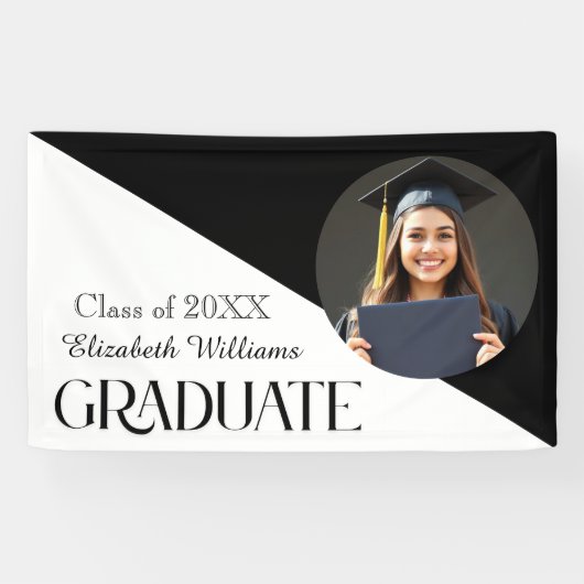 Eenvoudig Afstuderen zwart en wit Spandoek (Horizontaal)