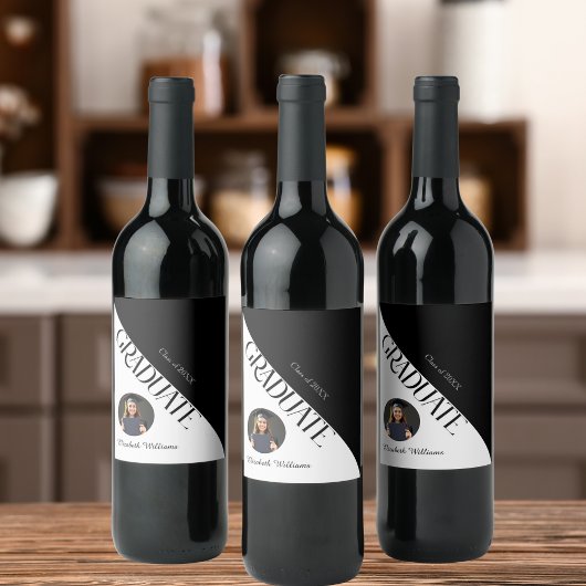 Eenvoudig Afstuderen zwart en wit Wijn Etiket