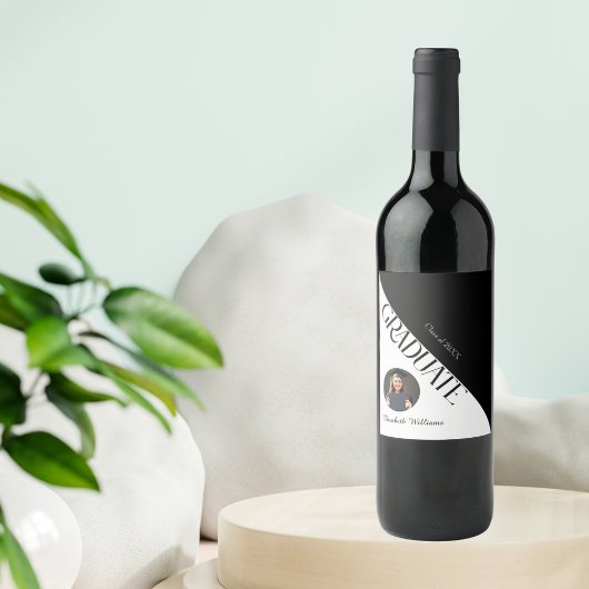 Eenvoudig Afstuderen zwart en wit Wijn Etiket