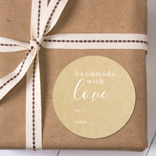 Eenvoudig ambachtelijk kraft handgemaakt met liefd ronde sticker