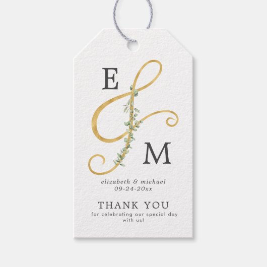 Eenvoudig Ampersand Monogram Botanical Weddenschap Cadeaulabel (Voorkant)