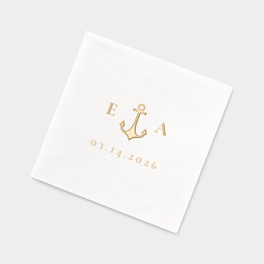 Eenvoudig anker met Initialen en datum Folie Servetten (Links)