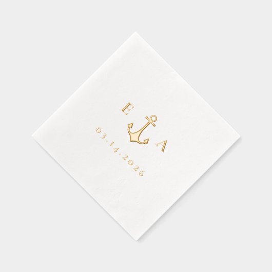 Eenvoudig anker met Initialen en datum Folie Servetten (Rechts)