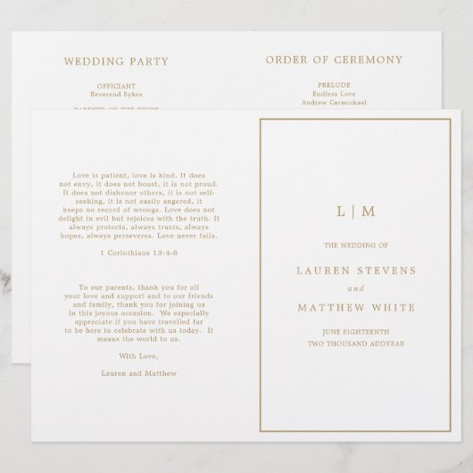 Eenvoudig Antiek Gouden Bruiloftsprogramma met Mon (Voorkant / Achterkant)