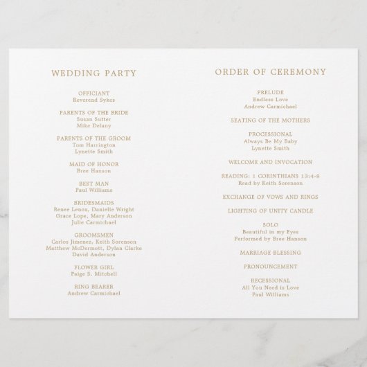 Eenvoudig Antiek Gouden Bruiloftsprogramma met Mon (Achterkant)