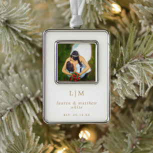 Eenvoudig Antiek gouden monogram eerste kerst Verzilverd Omlijst Ornament