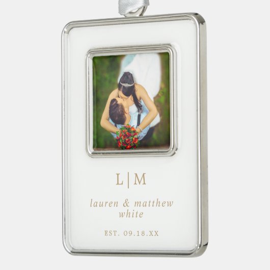 Eenvoudig Antiek gouden monogram eerste kerst Verzilverd Omlijst Ornament (Links)