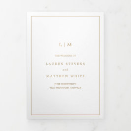 Eenvoudig Antiek gouden monogram Elegant Huwelijk Drieluik Uitnodiging