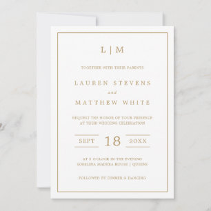 Eenvoudig Antiek gouden monogram Elegant Huwelijk Kaart