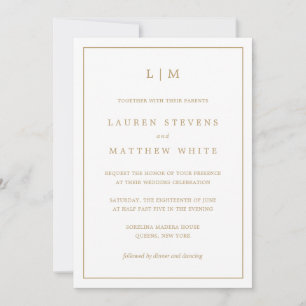 Eenvoudig Antiek gouden monogram Elegant Huwelijk Kaart