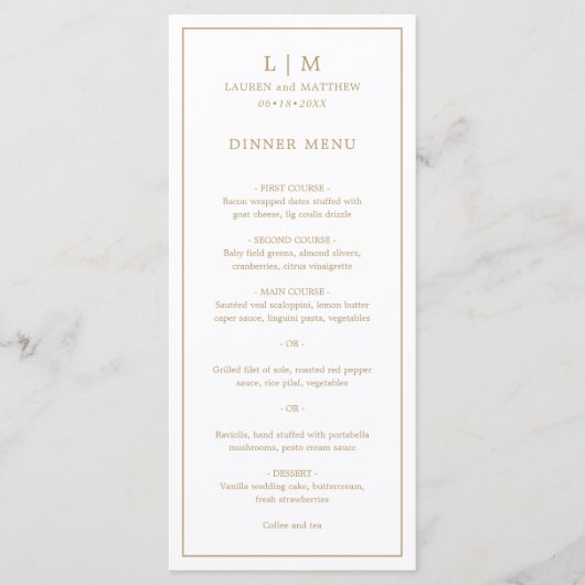 Eenvoudig Antiek gouden monogram Elegant Huwelijk Menu (Voorkant)