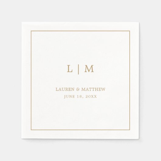 Eenvoudig Antiek gouden monogram Elegant Huwelijk Servet (Voorkant)