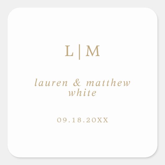 Eenvoudig Antiek gouden monogram Elegant Huwelijk Vierkante Sticker (Voorkant)