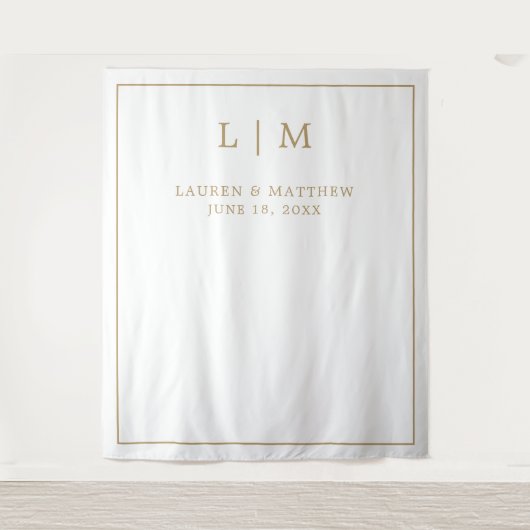 Eenvoudig Antiek gouden monogram Elegant Huwelijk Wandkleed (Voorkant)