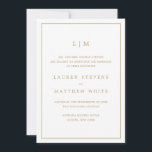 Eenvoudig Antiek Gouden Monogram Elegante Trouwdag Aankondiging<br><div class="desc">Eenvoudige trouwkaart met een modern en elegant ontwerp met jullie tweeletterige monogram bovenaan en de details omgeven door een dunne rand. Alle tekst is in namaakgoud op een witte achtergrond en de lettertypen en achtergrondkleuren kunnen naar elke gewenste kleur worden aangepast door op de "aanpassen" knop te klikken. De template...</div>