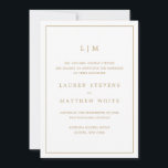 Eenvoudig Antiek Gouden Monogram Elegante Trouwrin Aankondiging<br><div class="desc">Eenvoudige huwelijksaankondiging met een modern en elegant ontwerp met uw tweeletterige monogram bovenaan en uw details omgeven door een dunne rand. Alle tekst is in namaakgoud, op een witte achtergrond en de lettertypen en achtergrondkleuren kunnen naar elke gewenste kleur worden gewijzigd door op de knop "aanpassen" te klikken. De template...</div>