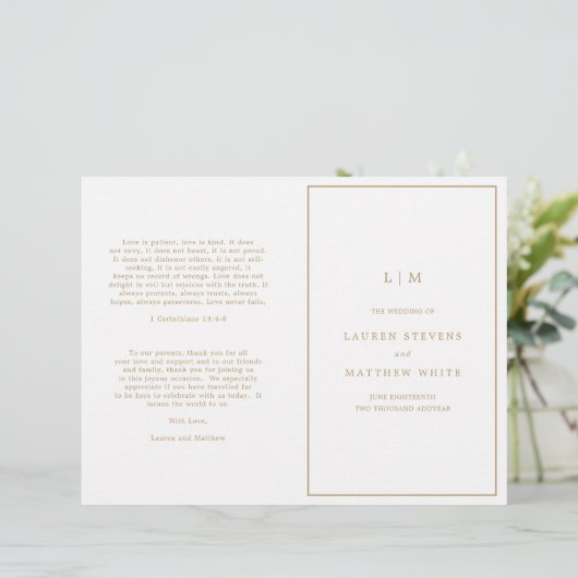 Eenvoudig Antiek gouden monogram huwelijksprogramm (Staand voorkant)