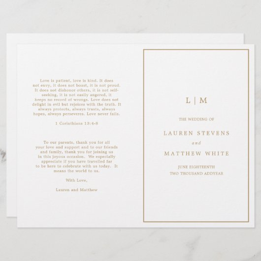 Eenvoudig Antiek gouden monogram huwelijksprogramm (Voorkant / Achterkant)