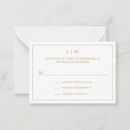 Eenvoudig Antiek Gouden Monogram Mini Huwelijk RSV Notitiekaartje