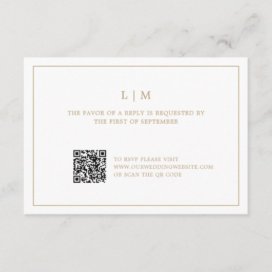 Eenvoudig Antiek gouden monogram QR-code bruiloft RSVP Kaartje (Voorkant)