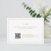 Eenvoudig Antiek gouden monogram QR-code bruiloft RSVP Kaartje (Staand voorkant)