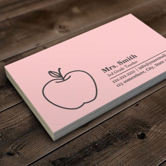 Eenvoudig Apple School Teacher Pink Visitekaartje