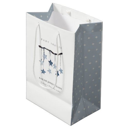 Eenvoudig Aqua Blue Star Mobile-Baby shower Medium Cadeauzakje (Voorkant Gekanteld)
