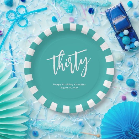 Eenvoudig Aqua en Wit 30e Verjaardagsfeest Papieren Bordje (Feest)