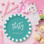 Eenvoudig Aqua en Wit 30e Verjaardagsfeest Papieren Bordje (Feest)