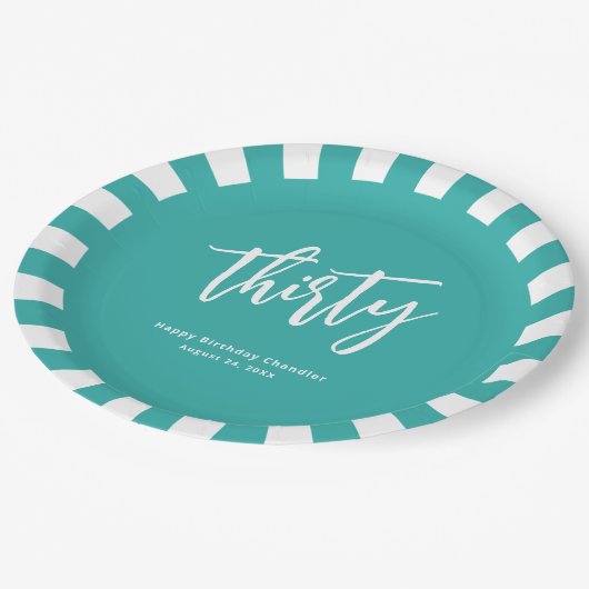 Eenvoudig Aqua en Wit 30e Verjaardagsfeest Papieren Bordje (Gekanteld)